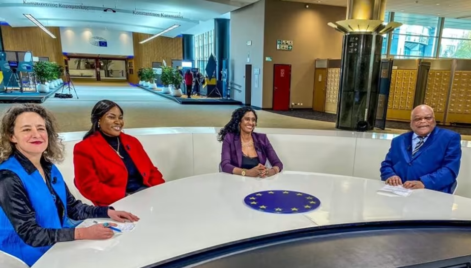 Débat au Parlement européen - 05 avril 2023 MEP Maxette Pirbakas accompagné de Mme Fifi Masuka Saini, gouverneure de province de Lualaba en RDC - Daniel Santu Biko DG -(CULPAC) - Sandra melone . Photo ( Radouan BACHIRI ).